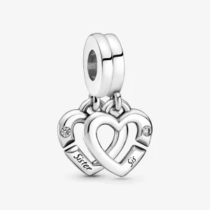 (imagem para) PANDORA Charm Pingente de Corações de Irmãs Divididos Entrelaçados - 799538C01