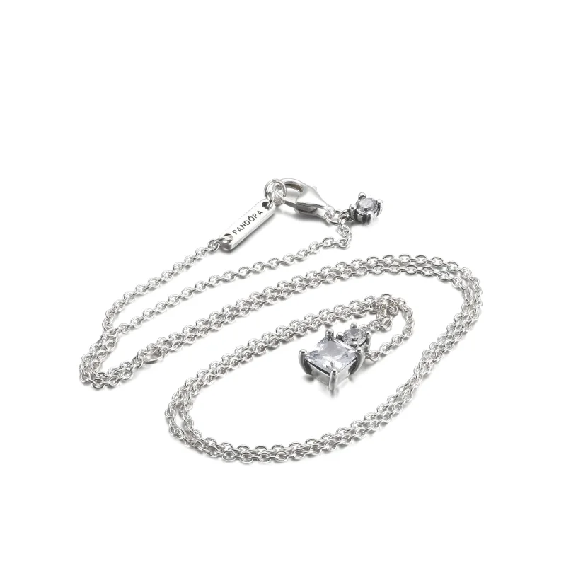 (imagem para) PANDORA Colar Brilhante Pingente Redondo e Quadrado - 390048C01 - Visualizar 5