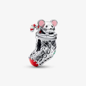 (imagem para) Charm PANDORA Rato Festivo e Meia de Natal - 792366C01