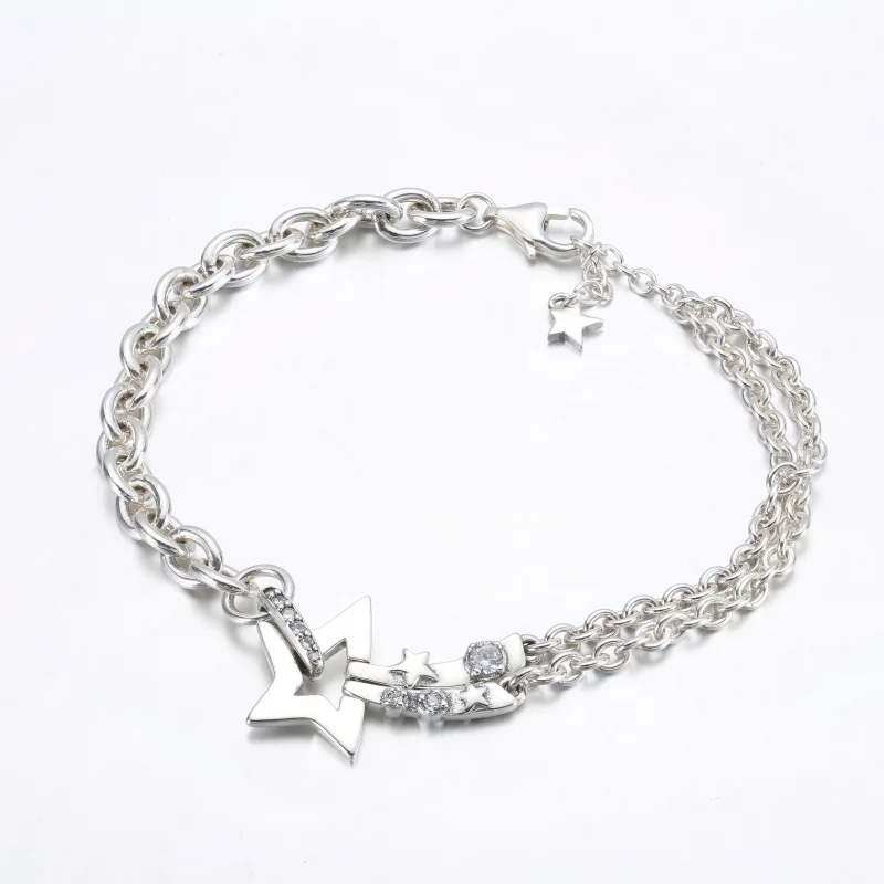 (imagem para) PANDORA Bracelete Dupla Corrente Estrela Cadente - 592409C01 - Visualizar 9