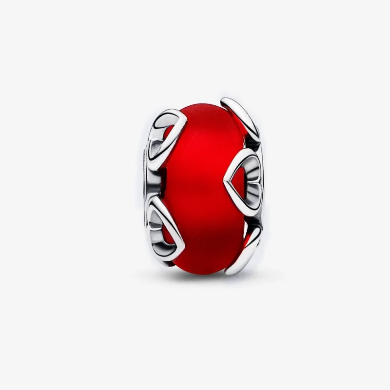 (imagem para) PANDORA Charm de Vidro Murano Vermelho Fosco e Corações - 792497C01 - Visualizar 3