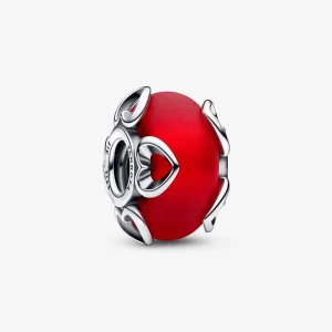 (imagem para) PANDORA Charm de Vidro Murano Vermelho Fosco e Corações - 792497C01