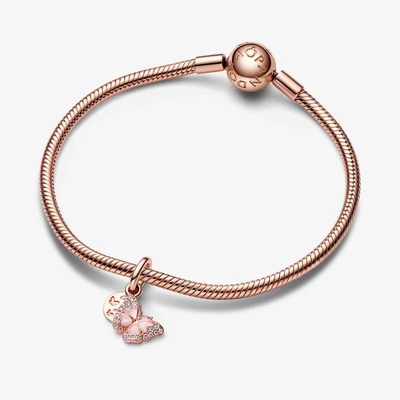(imagem para) PANDORA Charm Duplo Borboleta Rosa e Citação - 782555C01 - Visualizar 4