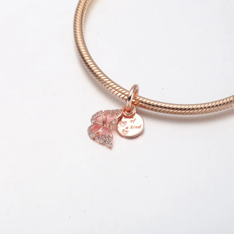 (imagem para) PANDORA Charm Duplo Borboleta Rosa e Citação - 782555C01 - Visualizar 7