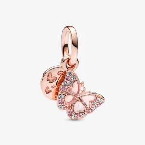 (imagem para) PANDORA Charm Duplo Borboleta Rosa e Citação - 782555C01