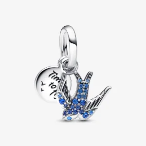 (imagem para) PANDORA Charm Duplo Pingente com Andorinha Brilhante e Citação - 792570C01