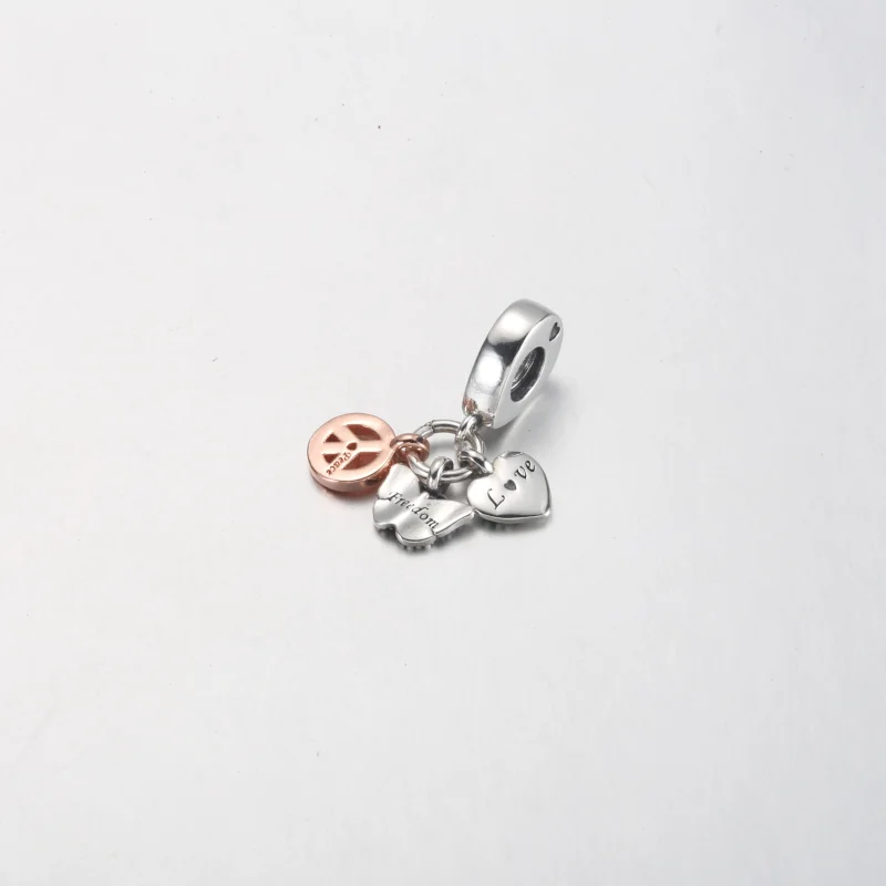 (imagem para) PANDORA Charm Triplo Pingente Coração Arco-íris, Borboleta e Paz Duas Cores - 78 - Visualizar 9