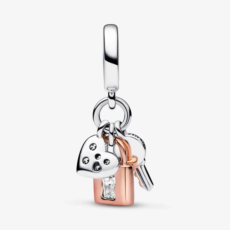 (imagem para) PANDORA Chave, Cadeado e Coração Triplos Duotone Pingente - 782506C01 - Visualizar 3