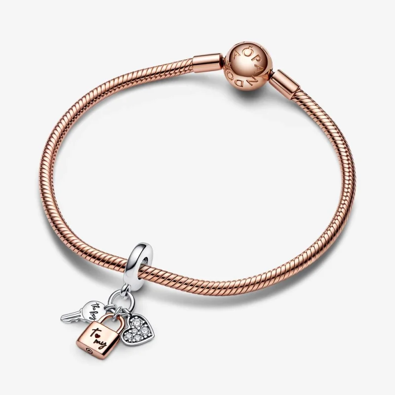 (imagem para) PANDORA Chave, Cadeado e Coração Triplos Duotone Pingente - 782506C01 - Visualizar 4