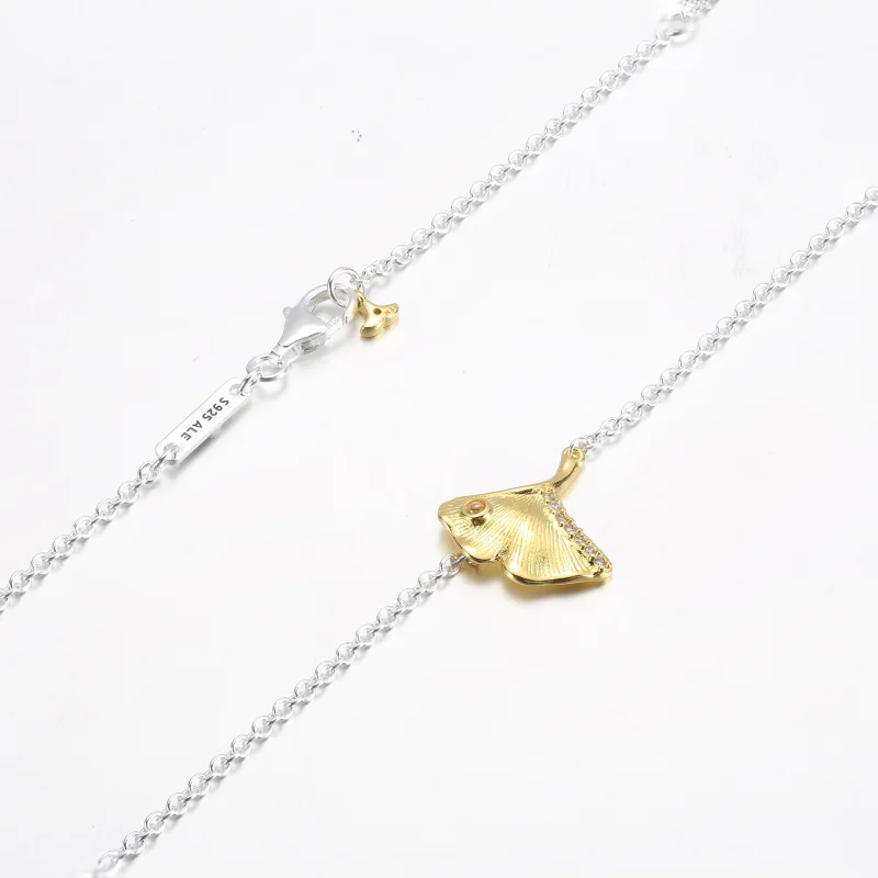 (imagem para) PANDORA Colar de ginkgo em prata sterling e banhado a ouro 14k com zircônia cúbi - Visualizar 5