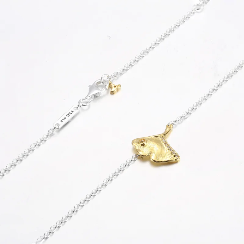 (imagem para) PANDORA Colar de ginkgo em prata sterling e banhado a ouro 14k com zircônia cúbi - Visualizar 9