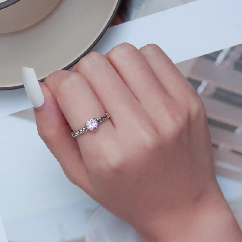 (imagem para) Anel de Coração Aberto Rosa Estilo Pandora - SCR865 - Visualizar 6