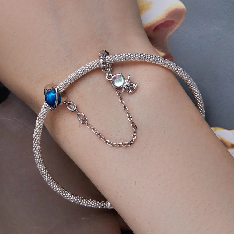 (imagem para) Corrente de Segurança Estilo Pandora Astronauta e Planeta - BSC792 - Visualizar 2