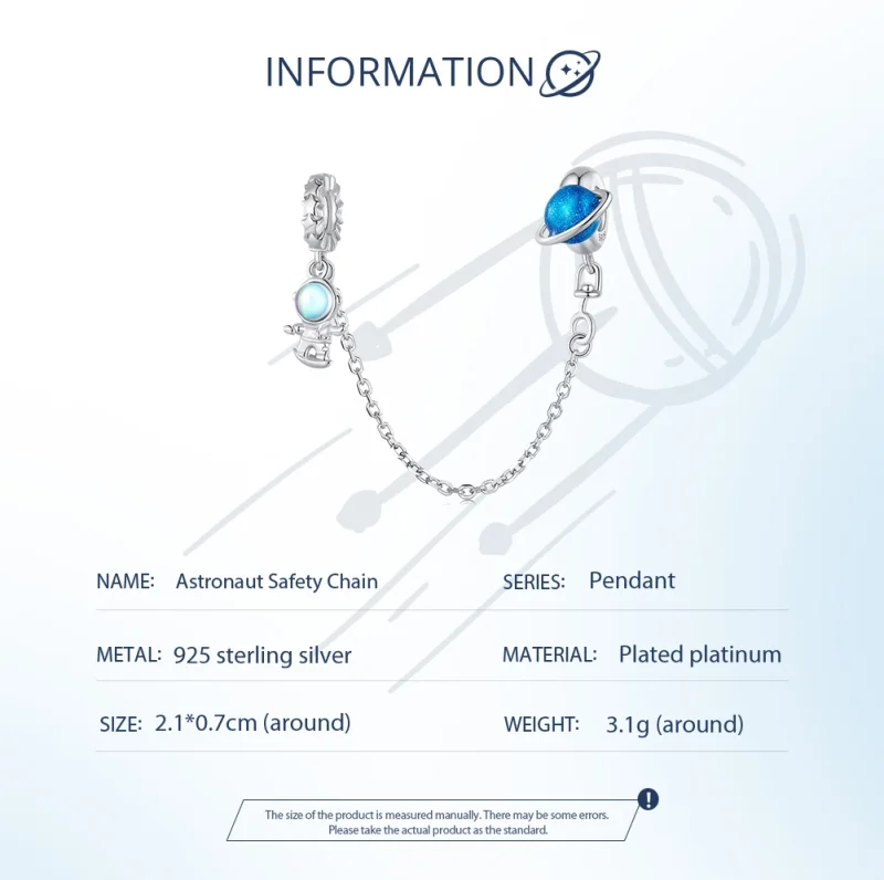 (imagem para) Corrente de Segurança Estilo Pandora Astronauta e Planeta - BSC792 - Visualizar 5