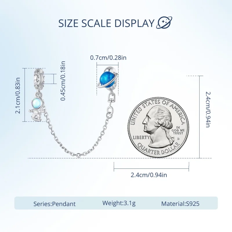 (imagem para) Corrente de Segurança Estilo Pandora Astronauta e Planeta - BSC792 - Visualizar 6