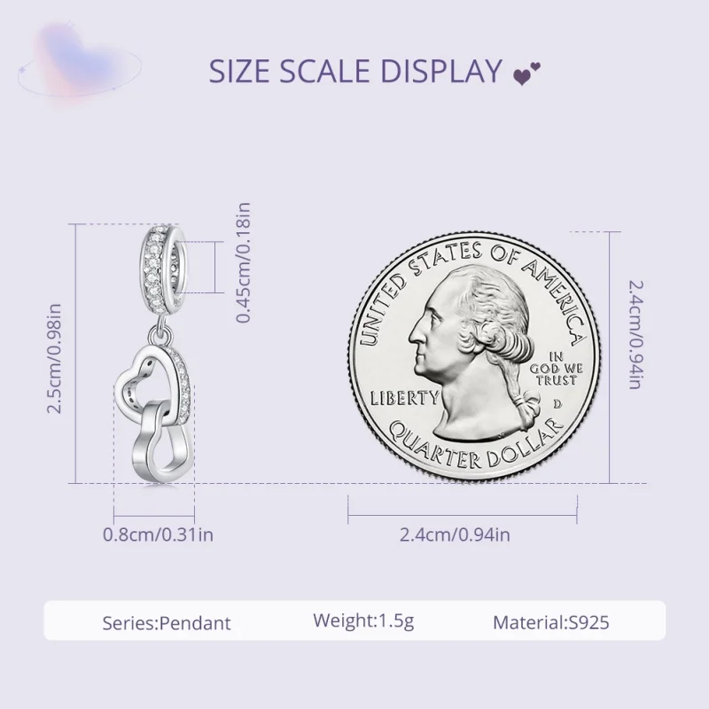 (imagem para) Pingente de Corações Entrelaçados Estilo Pandora com Dangle - SCC2455 - Visualizar 6