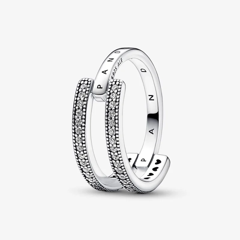 (imagem para) Anel Dupla Faixa com Logo Signature Pandora e Pavé - 192779C01