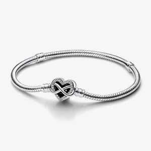 (imagem para) Bracelete Pandora Moments Sparkling Infinity Heart com Fecho de Coração Brilhante e Corrente Snake - 592645C01