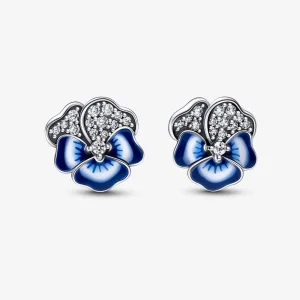 (imagem para) Brincos de Argola com Flor Amor-Perfeito Azul Pandora - 290781C01