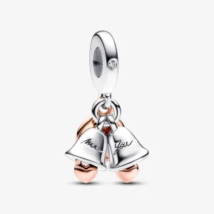 (imagem para) Pandora Duas Campainhas de Casamento Bicolor Charm Duplo Pendente - 782592C01