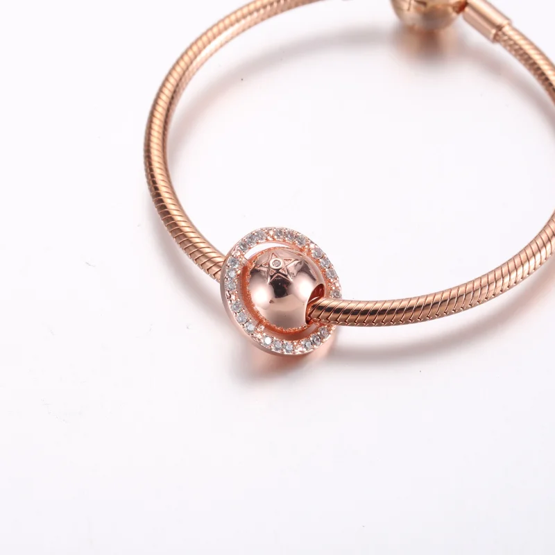 (imagem para) Pandora Saturno planeta charm banhado a ouro rosa 14k com zircônia cúbica incolo - Visualizar 6