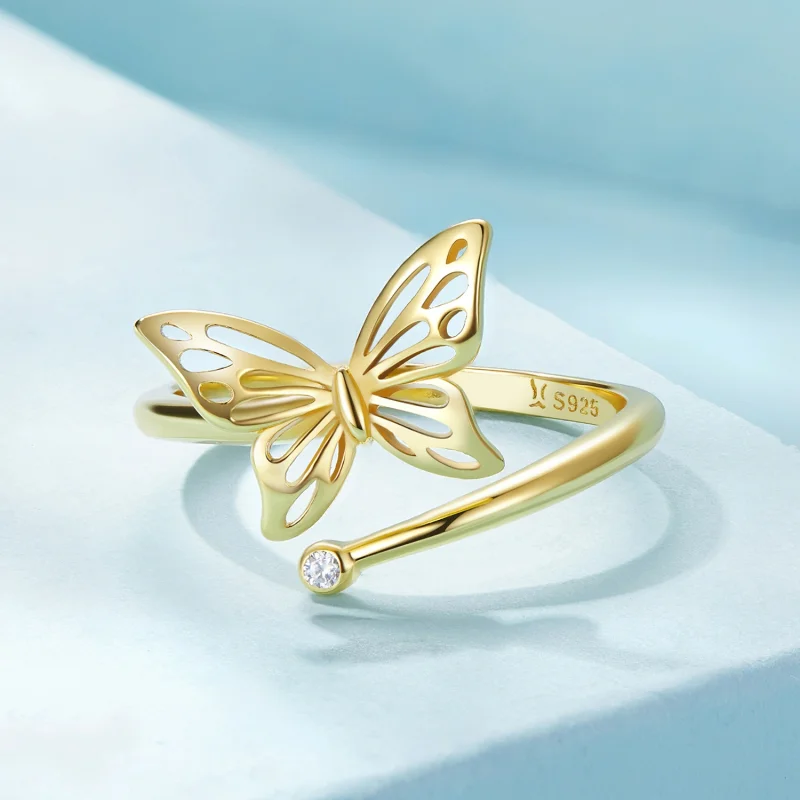 (imagem para) Anel Aberto Borboleta Dourada do Sonho Estilo Pandora - SCR448-B - Visualizar 3