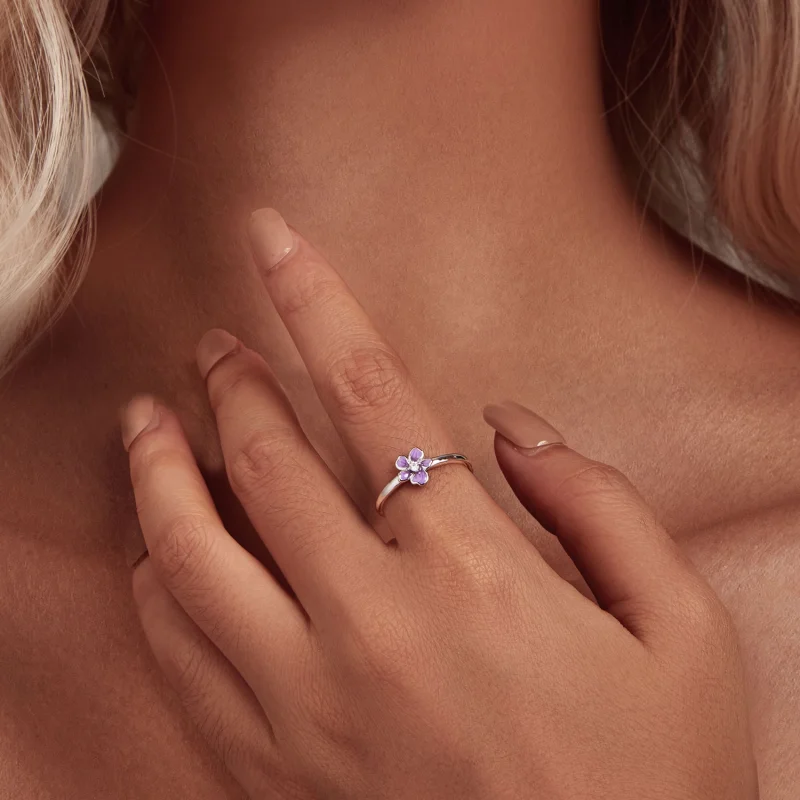 (imagem para) Anel Aberto de Flor Roxa Estilo Pandora - SCR976-E - Visualizar 4