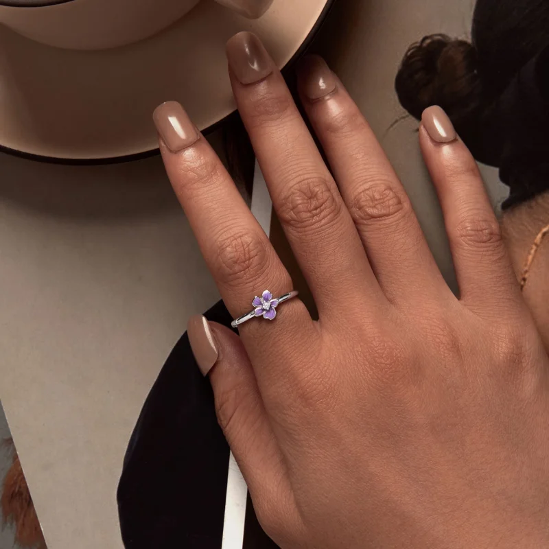 (imagem para) Anel Aberto de Flor Roxa Estilo Pandora - SCR976-E - Visualizar 5