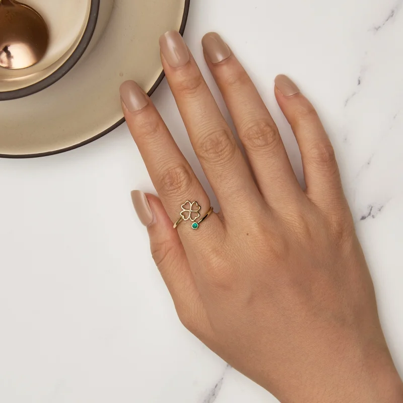 (imagem para) Anel Aberto de Trevo de Quatro Folhas Dourado Estilo Pandora - SCR843-B - Visualizar 5