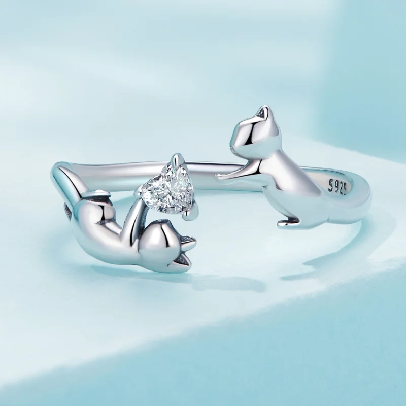 (imagem para) Anel Aberto Estilo Pandora Brincando com Gatos - SCR916 - Visualizar 3