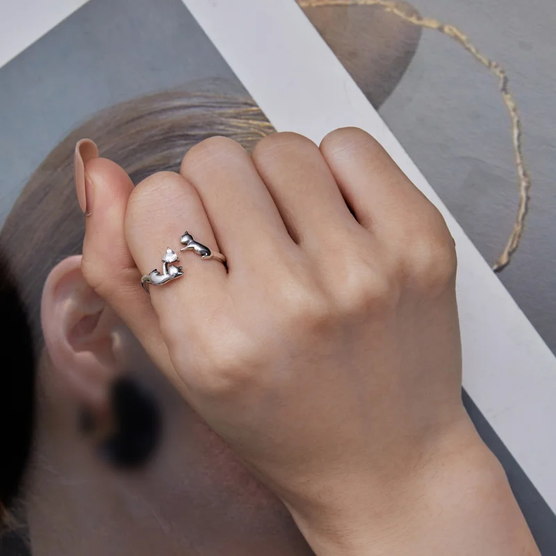 (imagem para) Anel Aberto Estilo Pandora Brincando com Gatos - SCR916 - Visualizar 7