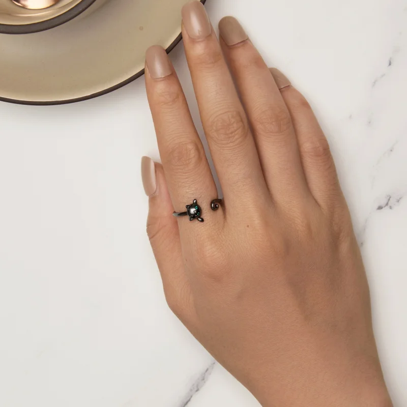 (imagem para) Anel Aberto Estilo Pandora Gato Fofo Preto - SCR707-D - Visualizar 5