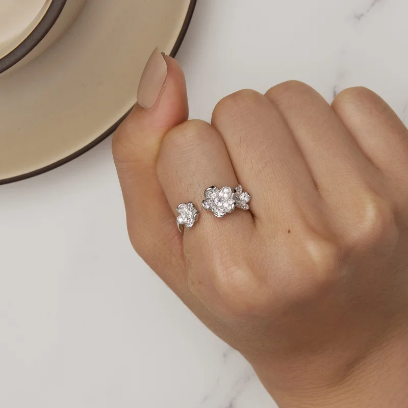 (imagem para) Anel Aberto Estilo Pandora Repleto de Flores - BSR447 - Visualizar 6