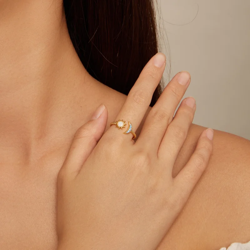 (imagem para) Anel Aberto Estilo Pandora Sol, Lua e Estrelas - SCR796-B - Visualizar 4