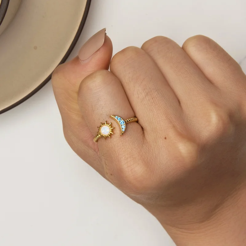 (imagem para) Anel Aberto Estilo Pandora Sol, Lua e Estrelas - SCR796-B - Visualizar 6