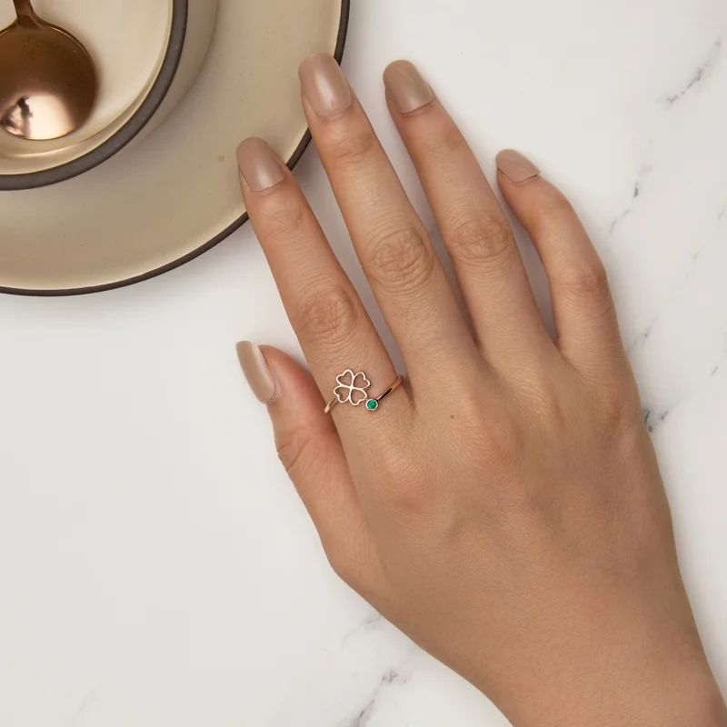 (imagem para) Anel aberto estilo Pandora trevo de quatro folhas ouro rosa - SCR843-C - Visualizar 5