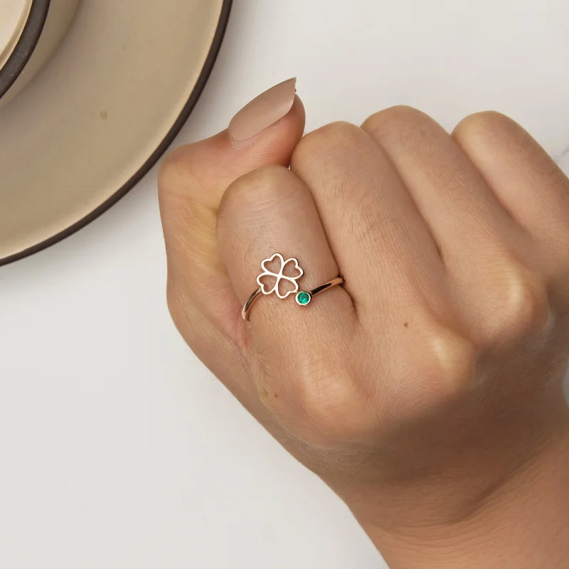 (imagem para) Anel aberto estilo Pandora trevo de quatro folhas ouro rosa - SCR843-C - Visualizar 6