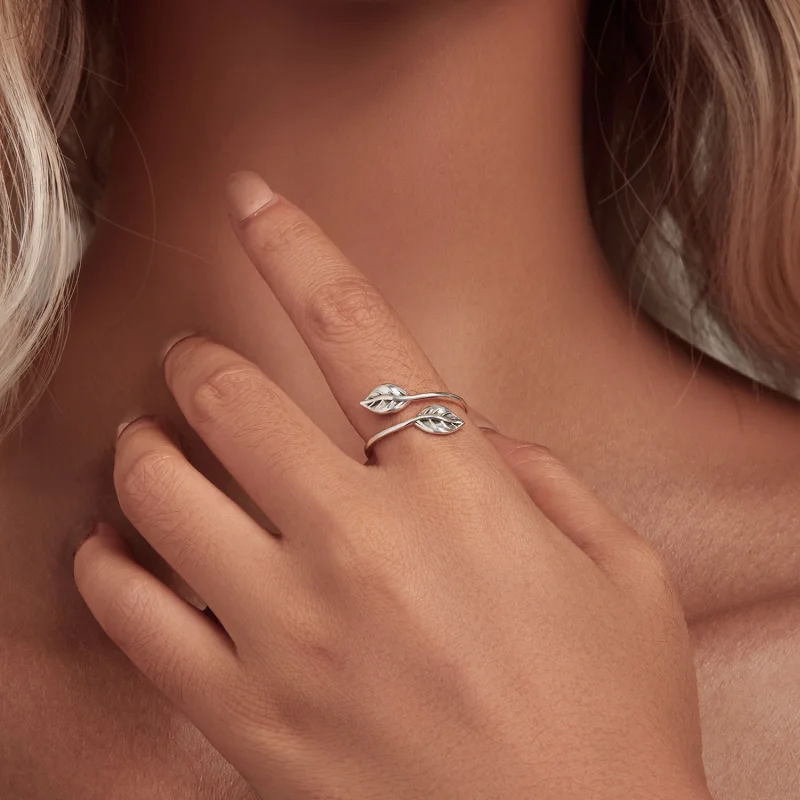 (imagem para) Anel Aberto Folha Estilo Pandora - SCR975-E - Visualizar 4