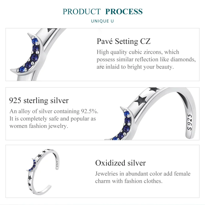 (imagem para) Anel de Casal Estilo Pandora Sol, Lua e Estrelas Aberto - BSR490-E - Visualizar 4