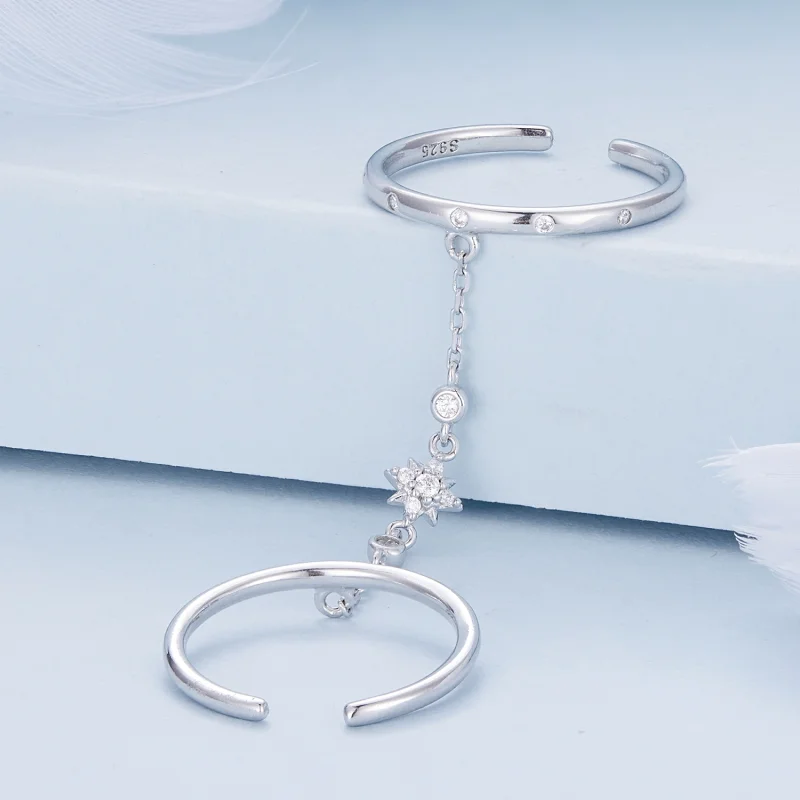 (imagem para) Anel Duplo Aberto Estilo Pandora com Corrente - BSR405 - Visualizar 3