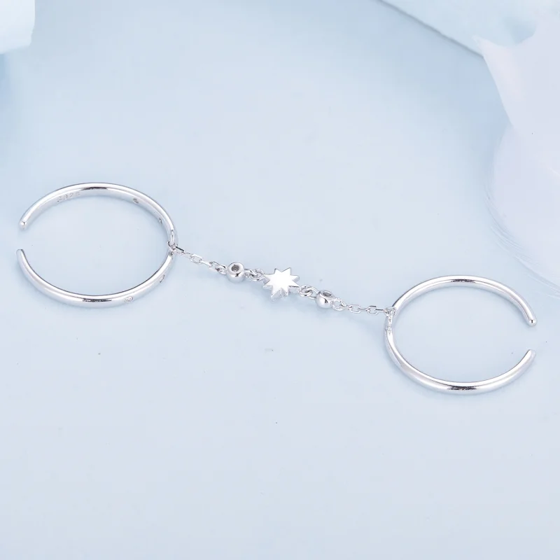 (imagem para) Anel Duplo Aberto Estilo Pandora com Corrente - BSR405 - Visualizar 4