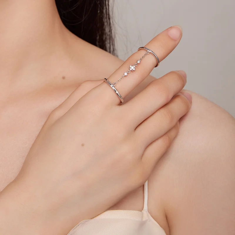 (imagem para) Anel Duplo Aberto Estilo Pandora com Corrente - BSR405 - Visualizar 5