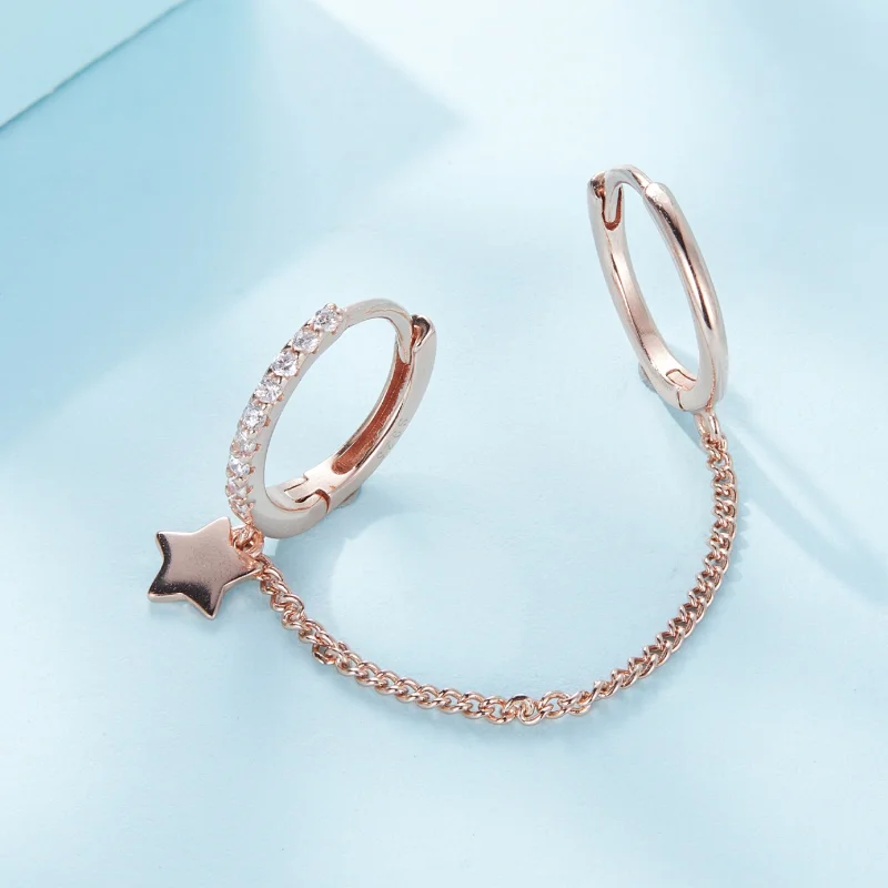 (imagem para) Argola Pandora Style Estrela Única Rose Gold - SCE914-C - Visualizar 3