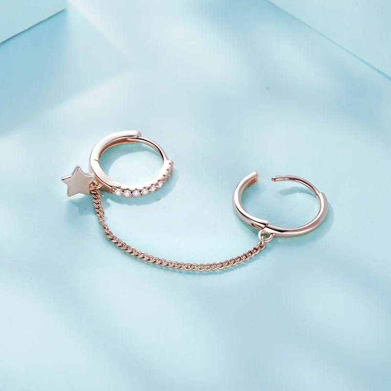 (imagem para) Argola Pandora Style Estrela Única Rose Gold - SCE914-C - Visualizar 4