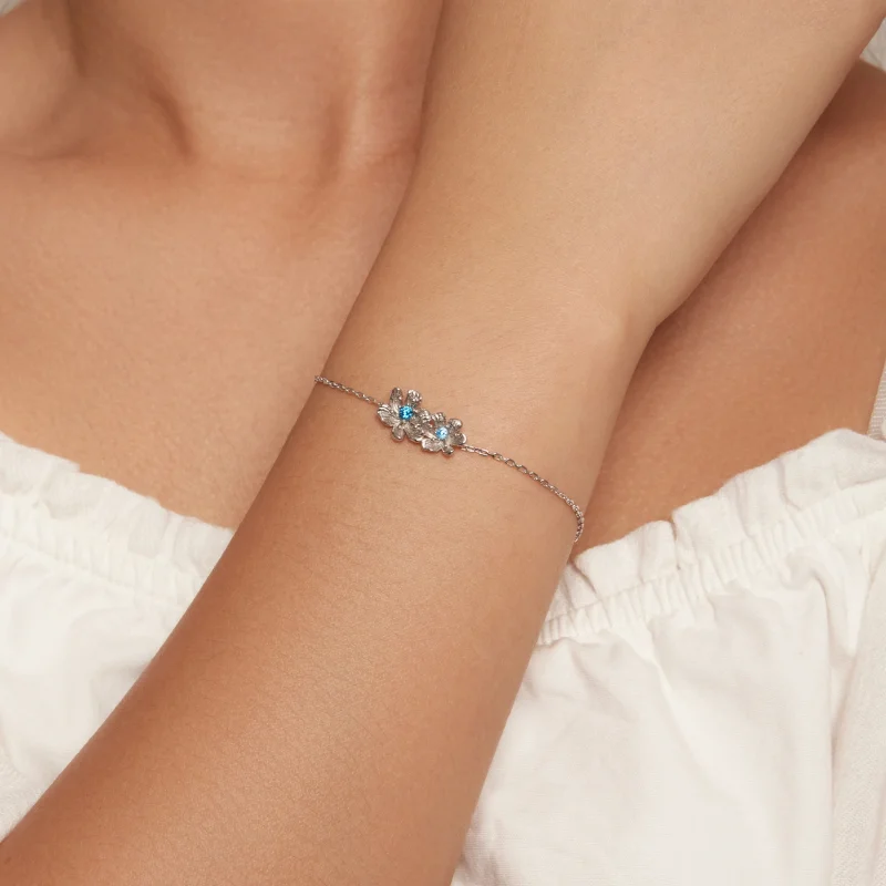 (imagem para) Bracelete de Corrente com Flores Azuis Estilo Pandora - BSB138 - Visualizar 4