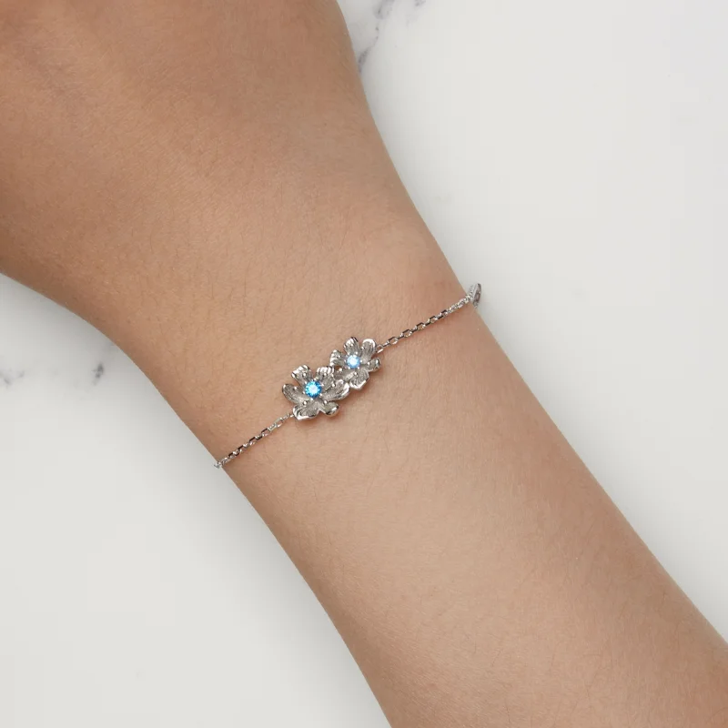 (imagem para) Bracelete de Corrente com Flores Azuis Estilo Pandora - BSB138 - Visualizar 5
