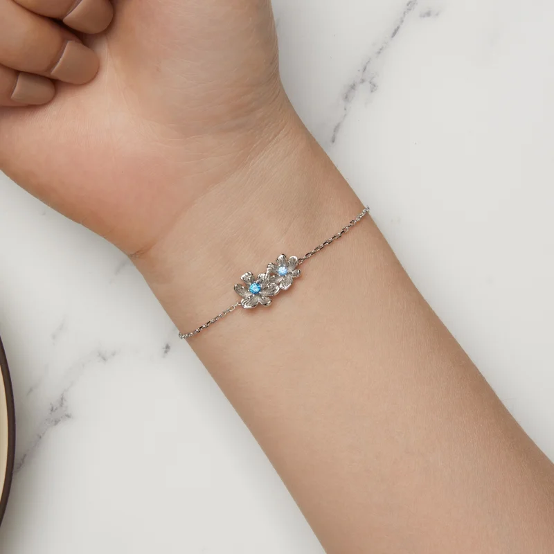 (imagem para) Bracelete de Corrente com Flores Azuis Estilo Pandora - BSB138 - Visualizar 6