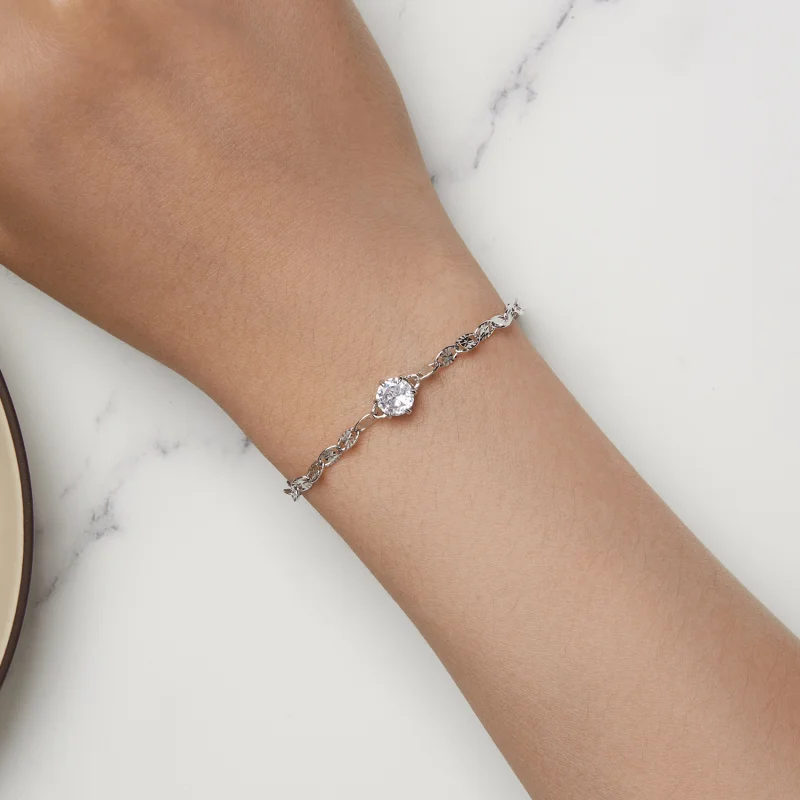 (imagem para) Bracelete de Corrente com Zircônia Fina Brilhante Estilo Pandora - BSB142 - Visualizar 5