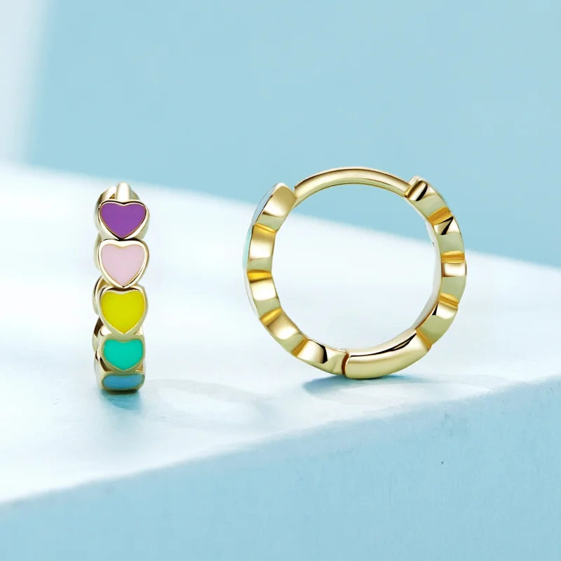 (imagem para) Brincos Argola Amor Arco-Íris Dourado Estilo Pandora - SCE909-B - Visualizar 2