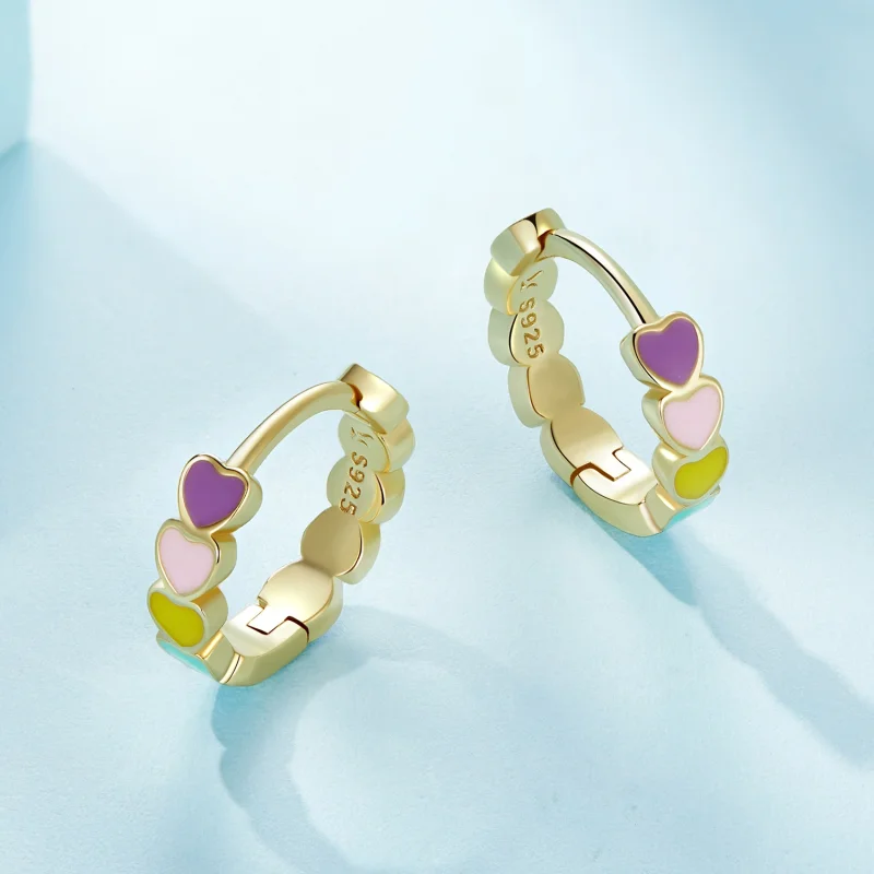 (imagem para) Brincos Argola Amor Arco-Íris Dourado Estilo Pandora - SCE909-B - Visualizar 4